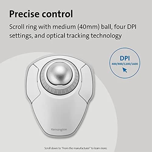 Kensington Orbit Wireless Trackball with Scroll Ring - White (K70991WW) | Ambidextrous, 4 DPI, Bluetooth & 2.4 GHz thumbnail 3