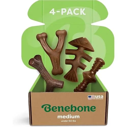Benebone Medium 4-Pack Dog Chew Toys for Aggressive Chewers Under 60 lbs | Real Bacon Flavor thumbnail 1