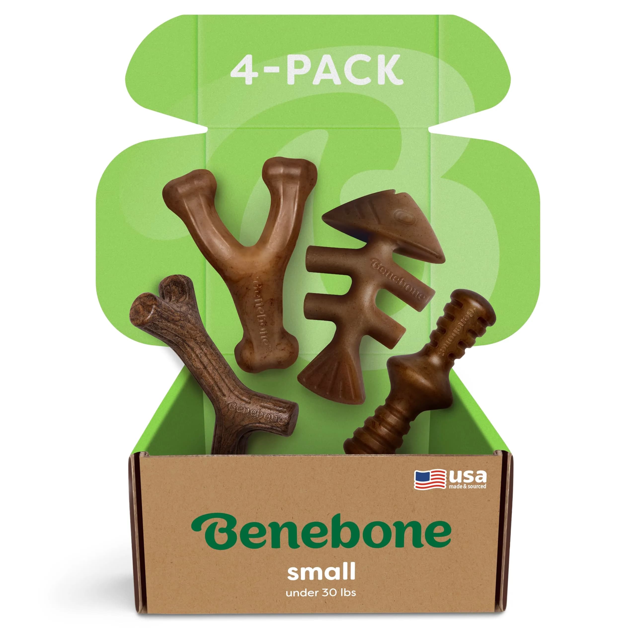 Benebone Small 4-Pack Bacon Flavored Dog Chew Toys for Aggressive Chewers – Under 30 lbs | Durable, Multipack, Super Chewer, Made in USA — Small
