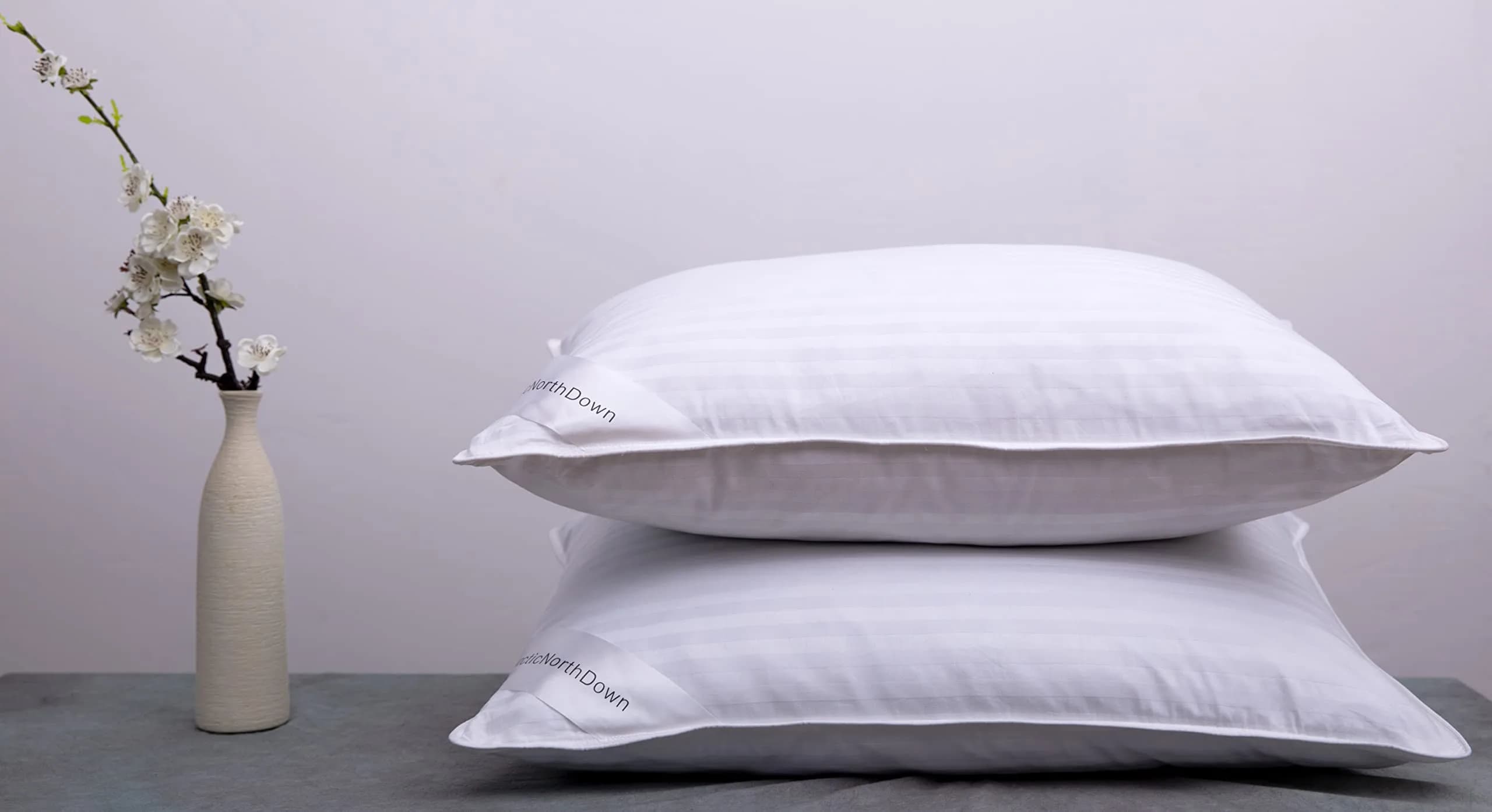 ArcticNorthDown Goose Down Feather Pillows (2-Pack, Standard 51x66cm) | Hotel Collection Stripe White - main product image
