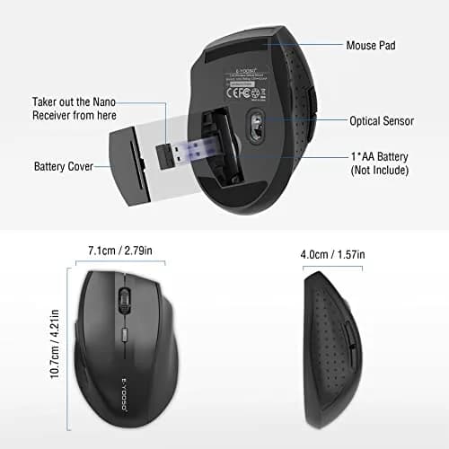 E-YOOSO Wireless Mouse for Laptop | 5-Level 4800 DPI, 18 Months Battery Life, Cordless 2.4GHz, Black thumbnail 6