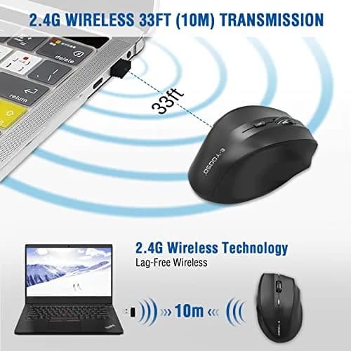 E-YOOSO Wireless Mouse for Laptop | 5-Level 4800 DPI, 18 Months Battery Life, Cordless 2.4GHz, Black thumbnail 3