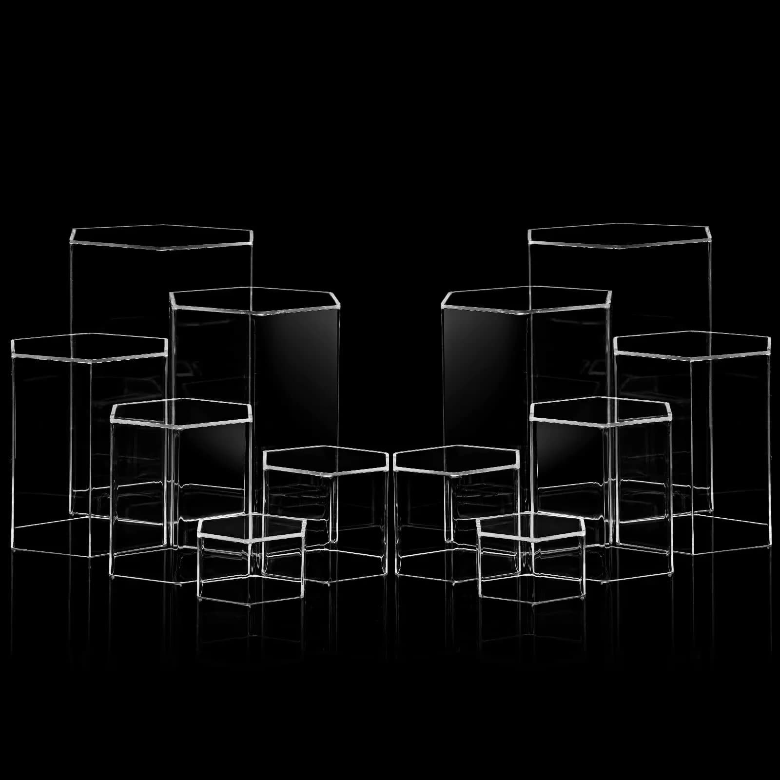 Jetec Black Hexagonal Jewelry Display Risers 6 Sizes | Acrylic Stands for Collections & Decor — Clear