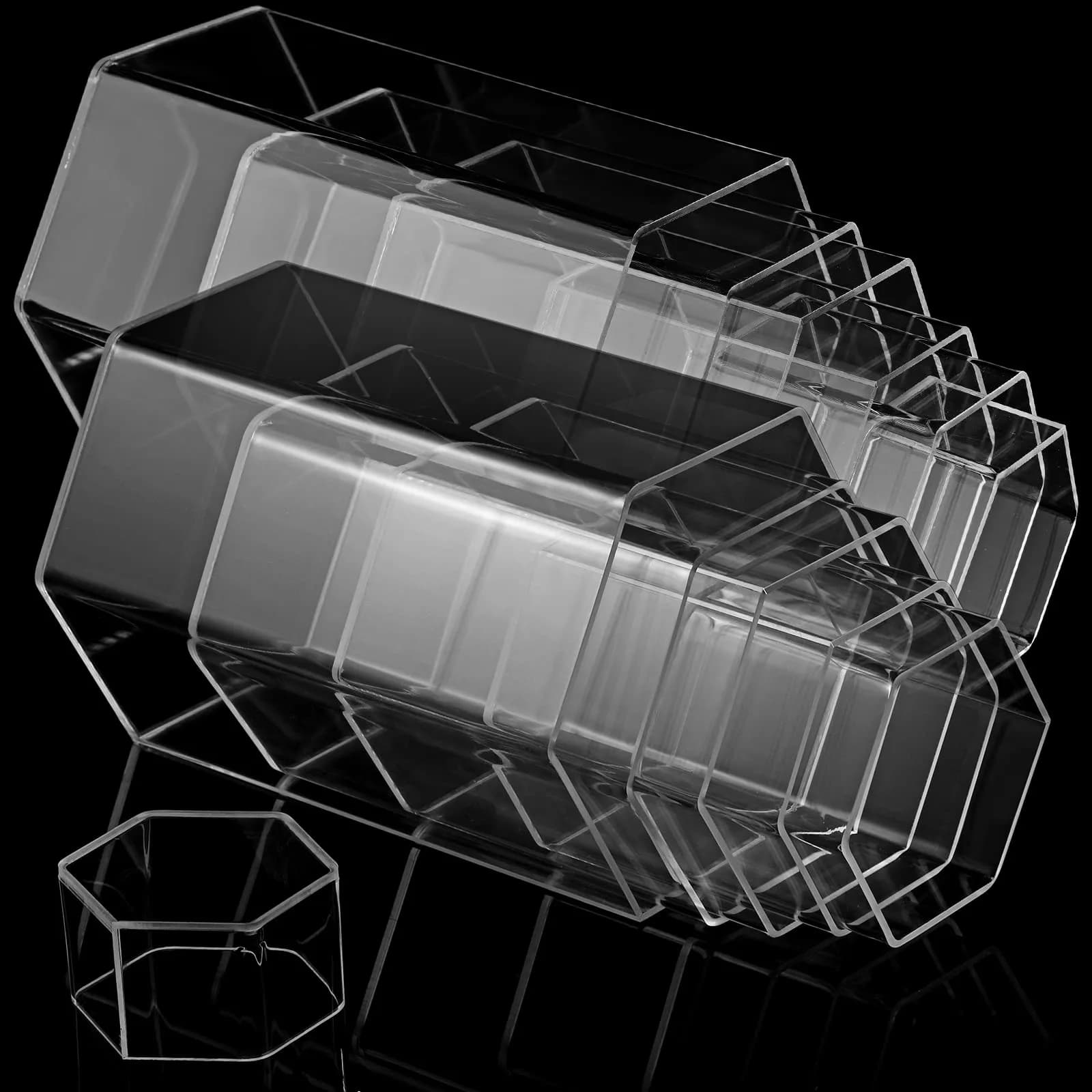 Jetec Clear Acrylic Hexagonal Jewelry Display Risers (Set of 6, Different Sizes) | Organize & Showcase Collections thumbnail 3