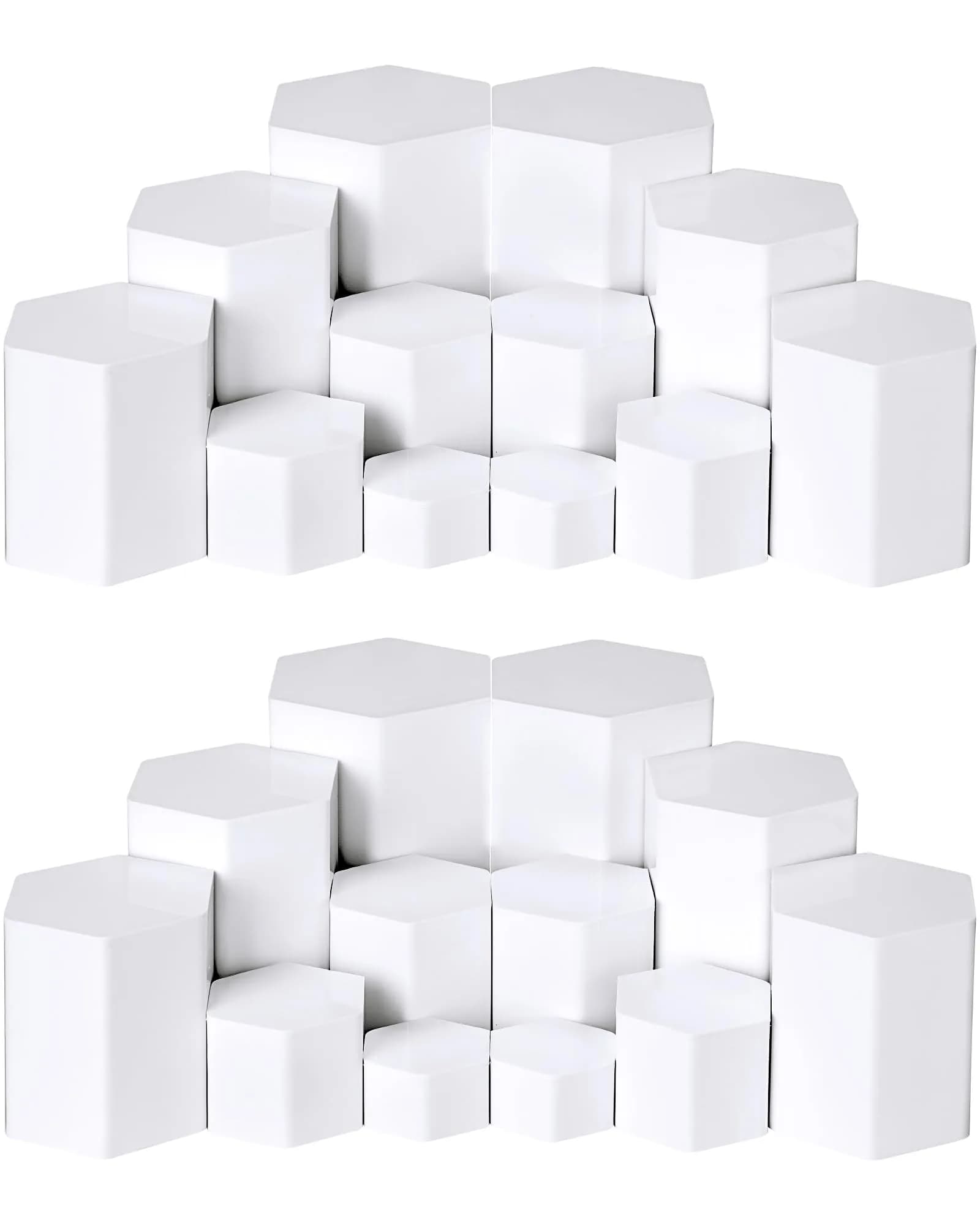 Jetec White Hexagonal Jewelry Display Risers Acrylic Stands Set of 6 | Classic Elegant Design for Home & Retail