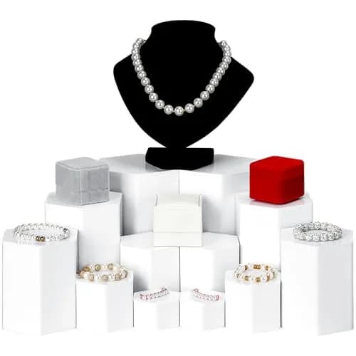 Jetec White Hexagonal Jewelry Display Risers Acrylic Stands Set of 6 | Classic Elegant Design for Home & Retail thumbnail 4