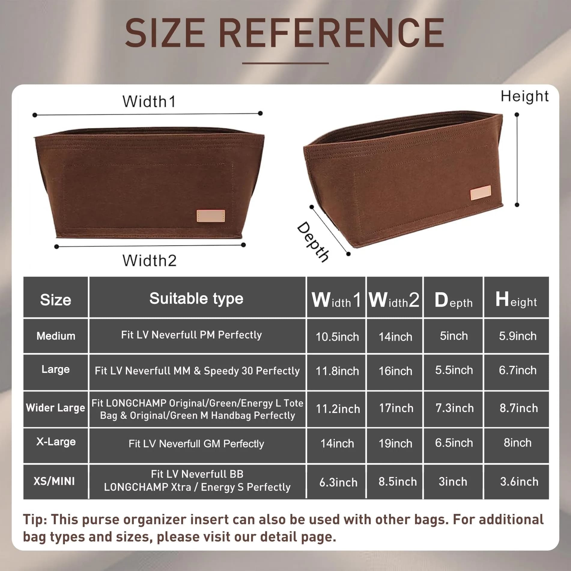 Doxo Purse Organizer Insert for Handbags & Base Shaper 2pc Set, Felt Speedy 30 Neverfull MM Organizer Insert 30cm (11.8") | Keeps Bags Structured - view 2