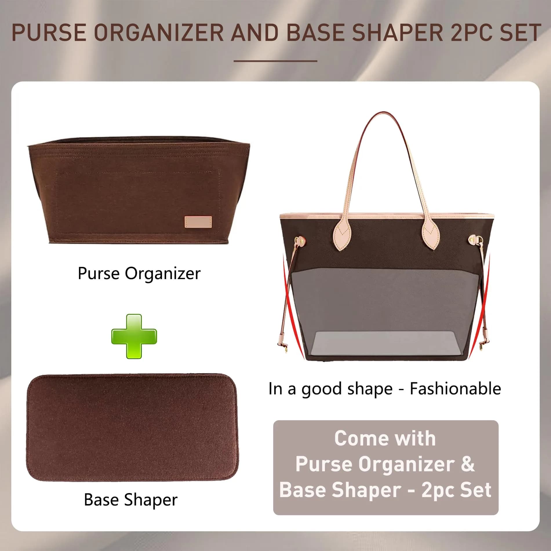 Doxo Purse Organizer Insert for Handbags & Base Shaper 2pc Set, Felt Speedy 30 Neverfull MM Organizer Insert 30cm (11.8") | Keeps Bags Structured - view 3