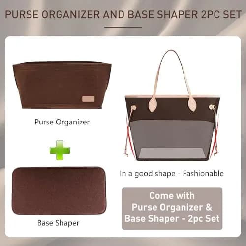 Doxo Purse Organizer Insert for Handbags & Base Shaper 2pc Set, Felt Speedy 30 Neverfull MM Organizer Insert 30cm (11.8") | Keeps Bags Structured thumbnail 3