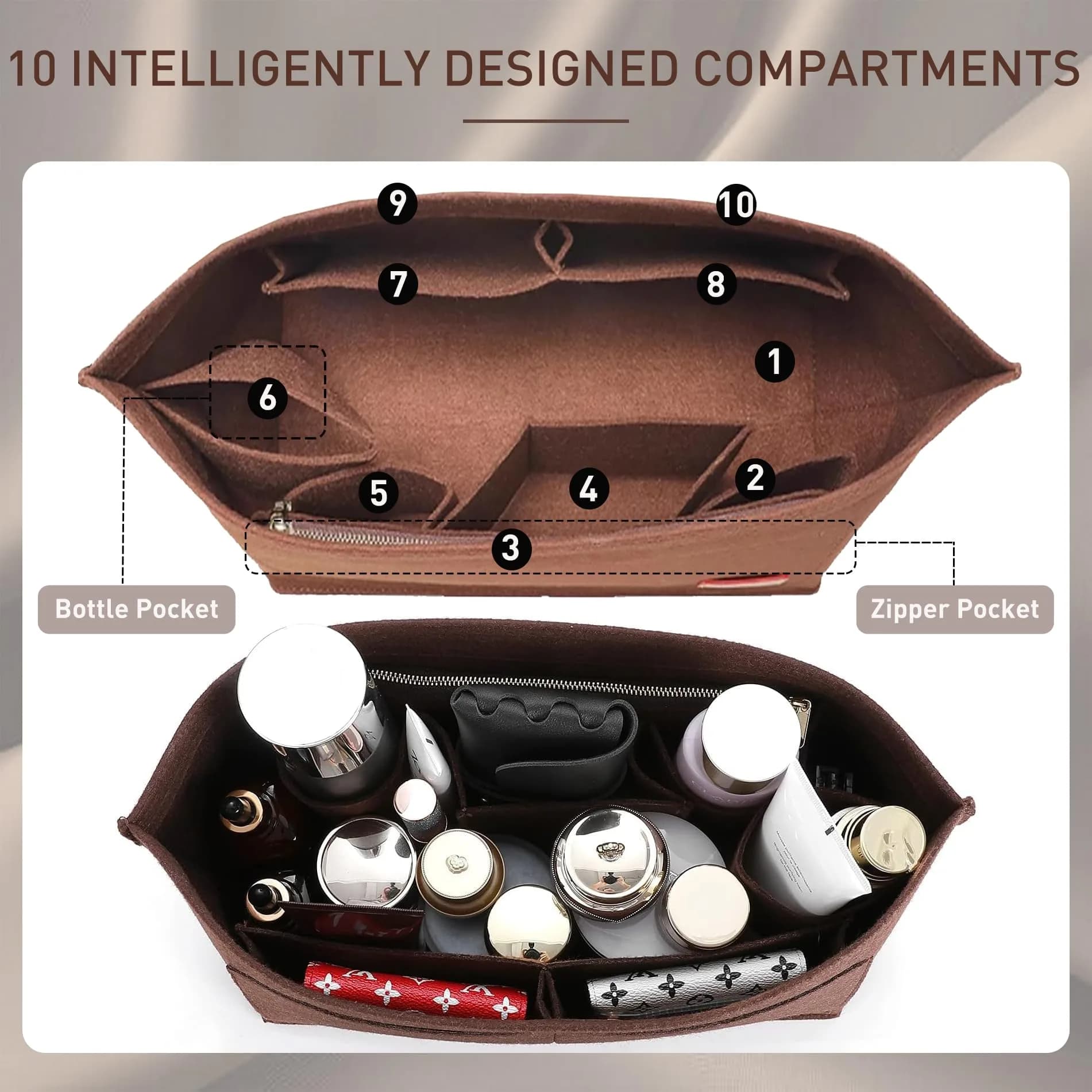 Doxo Purse Organizer Insert for Handbags & Base Shaper 2pc Set, Felt Speedy 30 Neverfull MM Organizer Insert 30cm (11.8") | Keeps Bags Structured - view 4