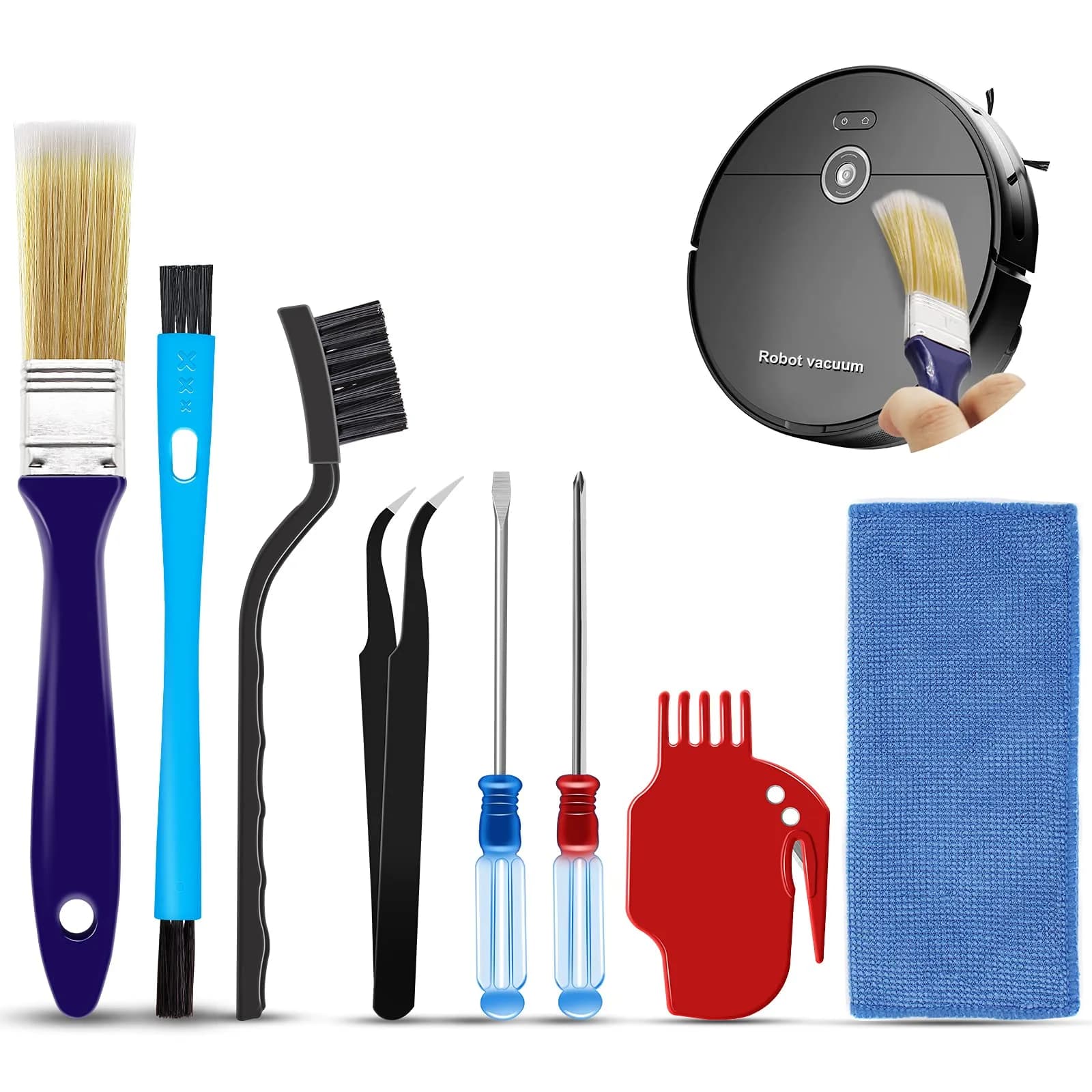 Midukit Robot Vacuum Cleaning Kit 7-Piece Set | Essential Tools for Robot & Dyson Vacuum Maintenance — Red