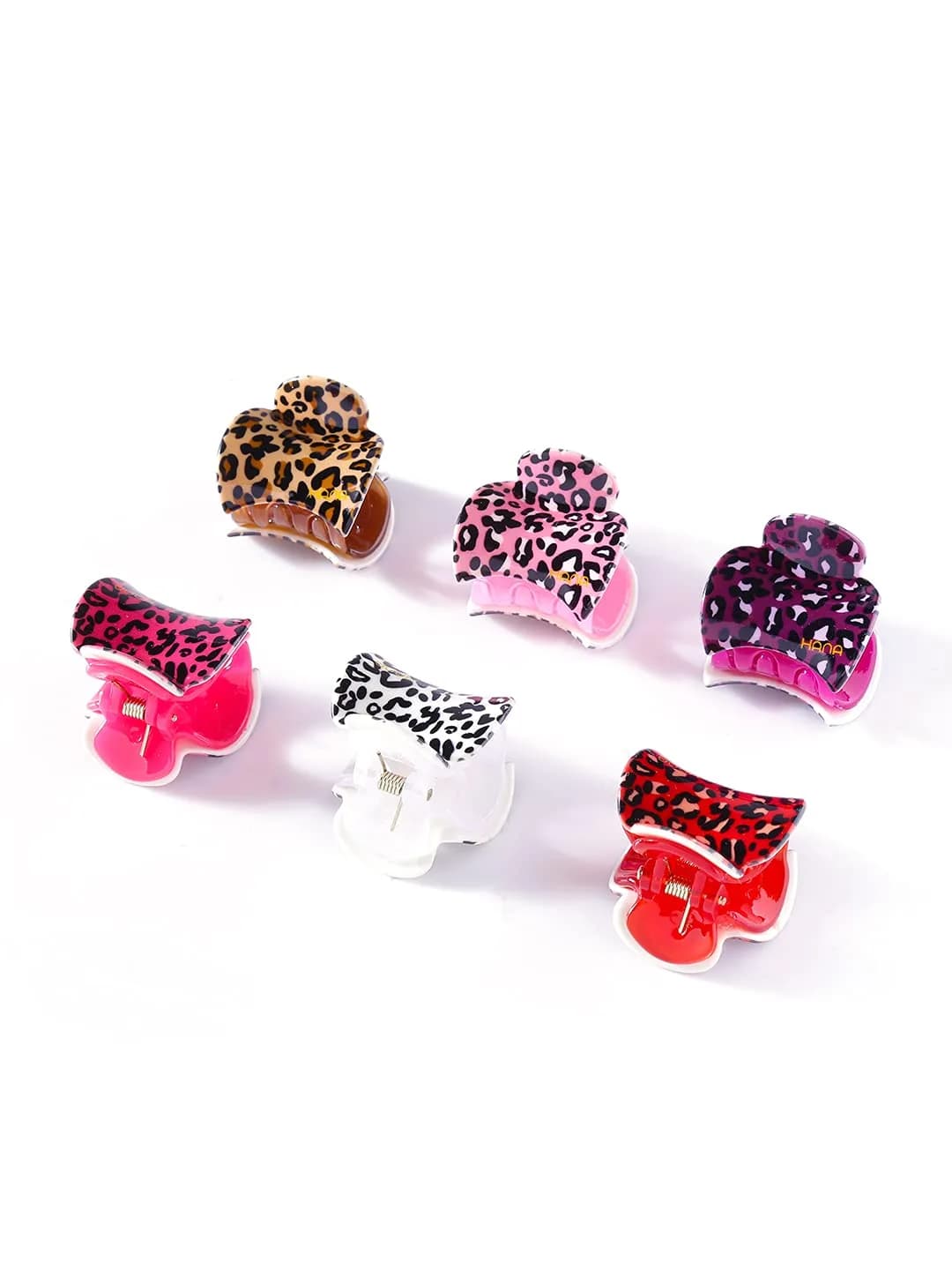 Yellow Chimes Medium Hair Claw Clips 3.5 cm (Pack of 6) | Leopard Print Acetate Hair Accessories — Multi color