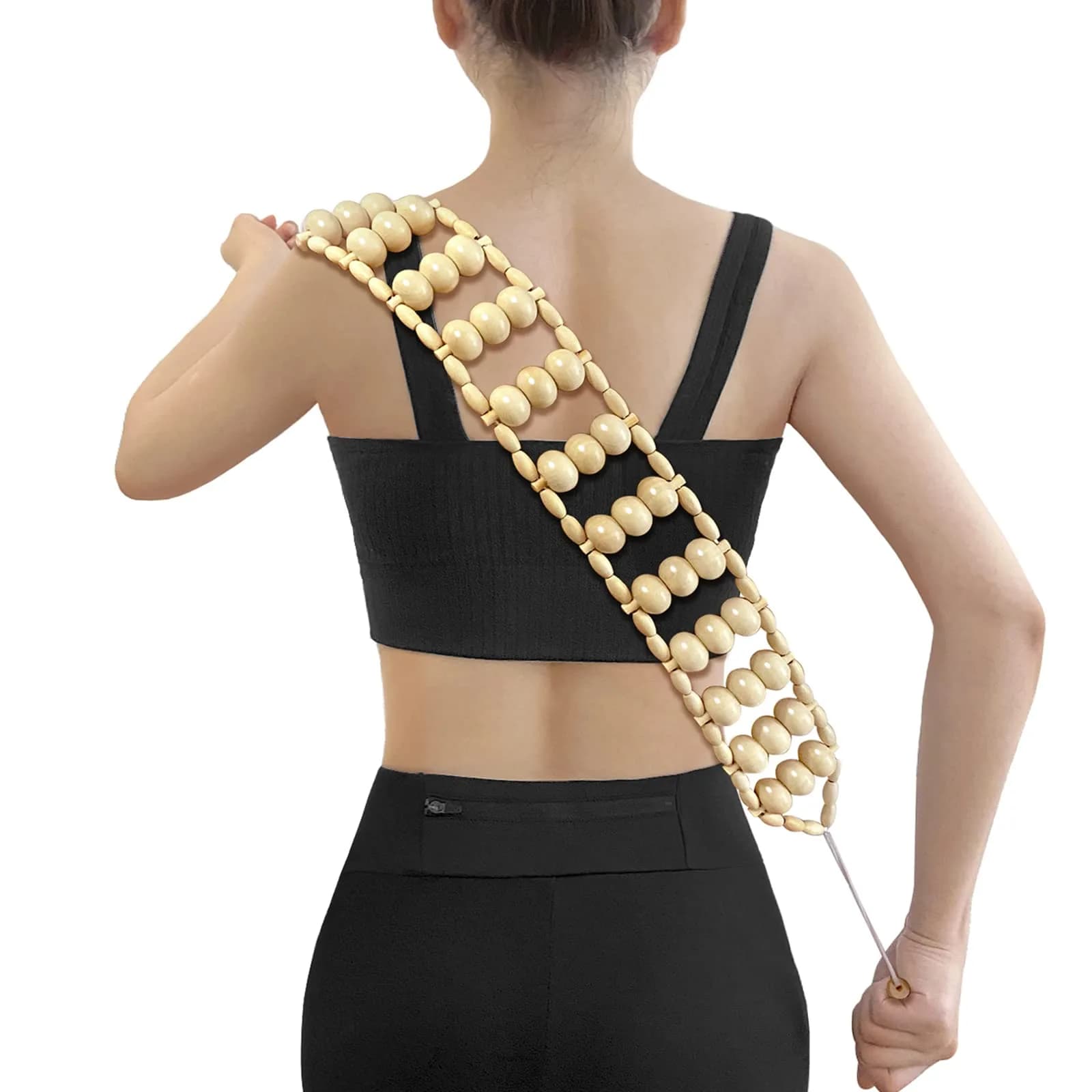 Deston Wooden Back Massager Roller Rope | Handheld Wooden Massage Tool for Back & Neck Relief thumbnail 1