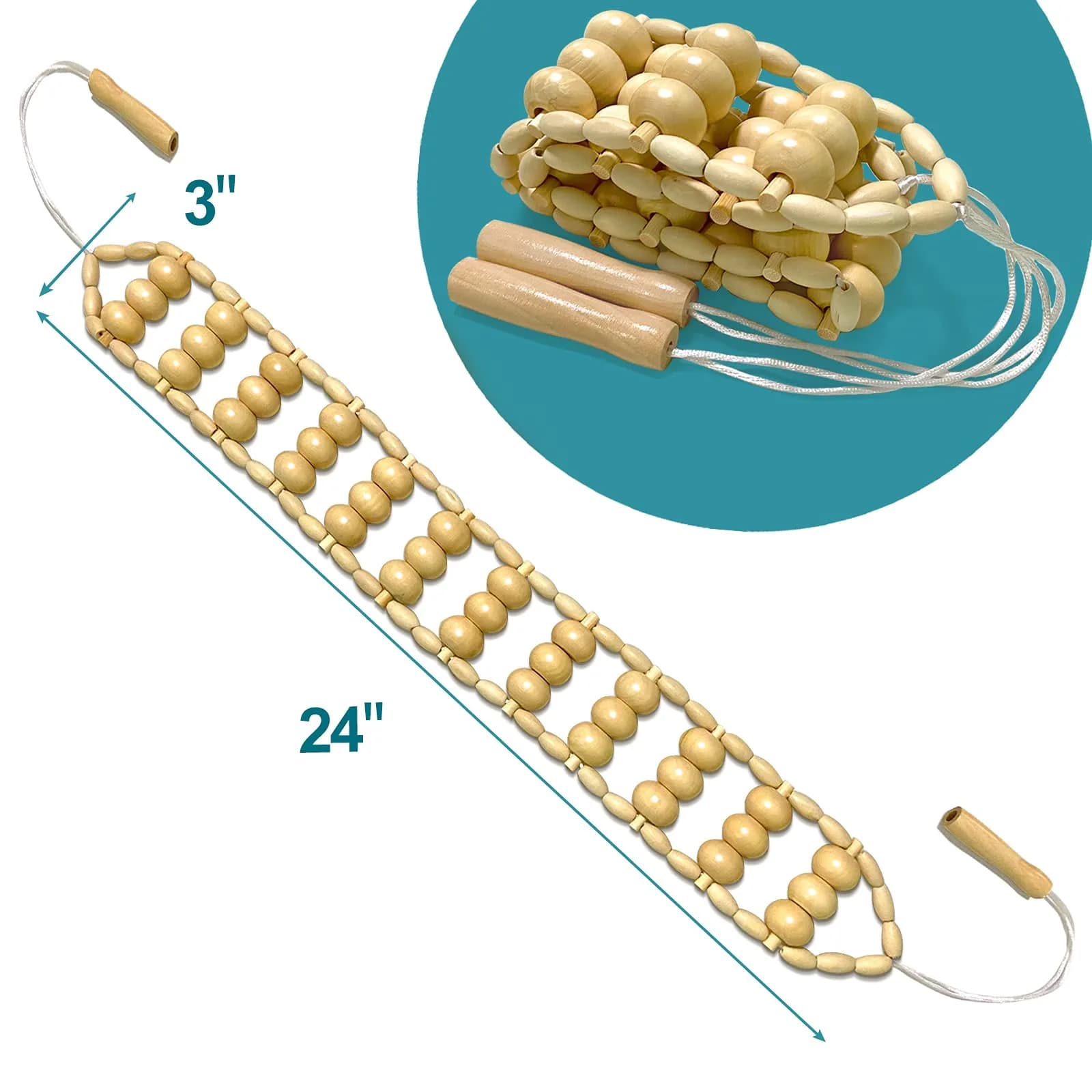 Deston Wooden Back Massager Roller Rope | Handheld Wooden Massage Tool for Back & Neck Relief thumbnail 2