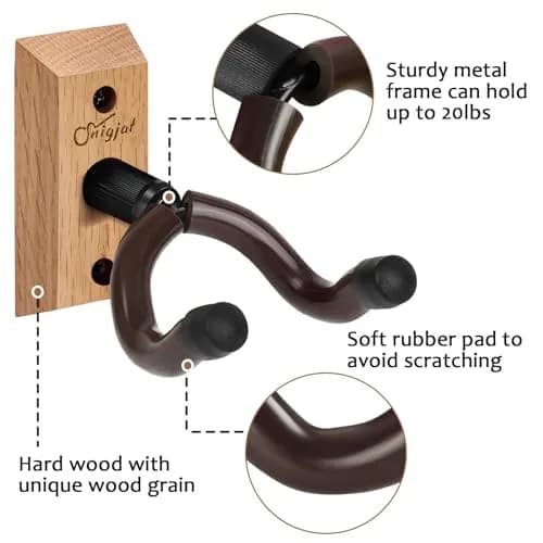 SNIGJAT Guitar Wall Mount 2 Pack, Rotatable Light Apricot Wood | Space-Saving, Versatile Display (70-120 chars) thumbnail 4