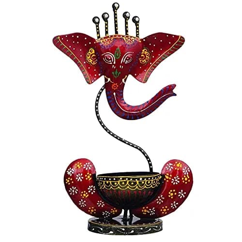 Discount ARA Ganesha Red Iron Tealight Candle Holder 28cm (11") | Handcrafted & Hand-painted for Home & Pooja thumbnail 2