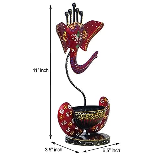 Discount ARA Ganesha Red Iron Tealight Candle Holder 28cm (11") | Handcrafted & Hand-painted for Home & Pooja thumbnail 3