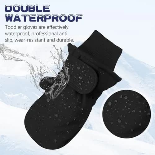 American Trends Toddler Snow Mittens for Boys & Girls, Waterproof Ski Mittens with 3M Thinsulate & Fleece Lining, Navy S (2-4 Years) thumbnail 3
