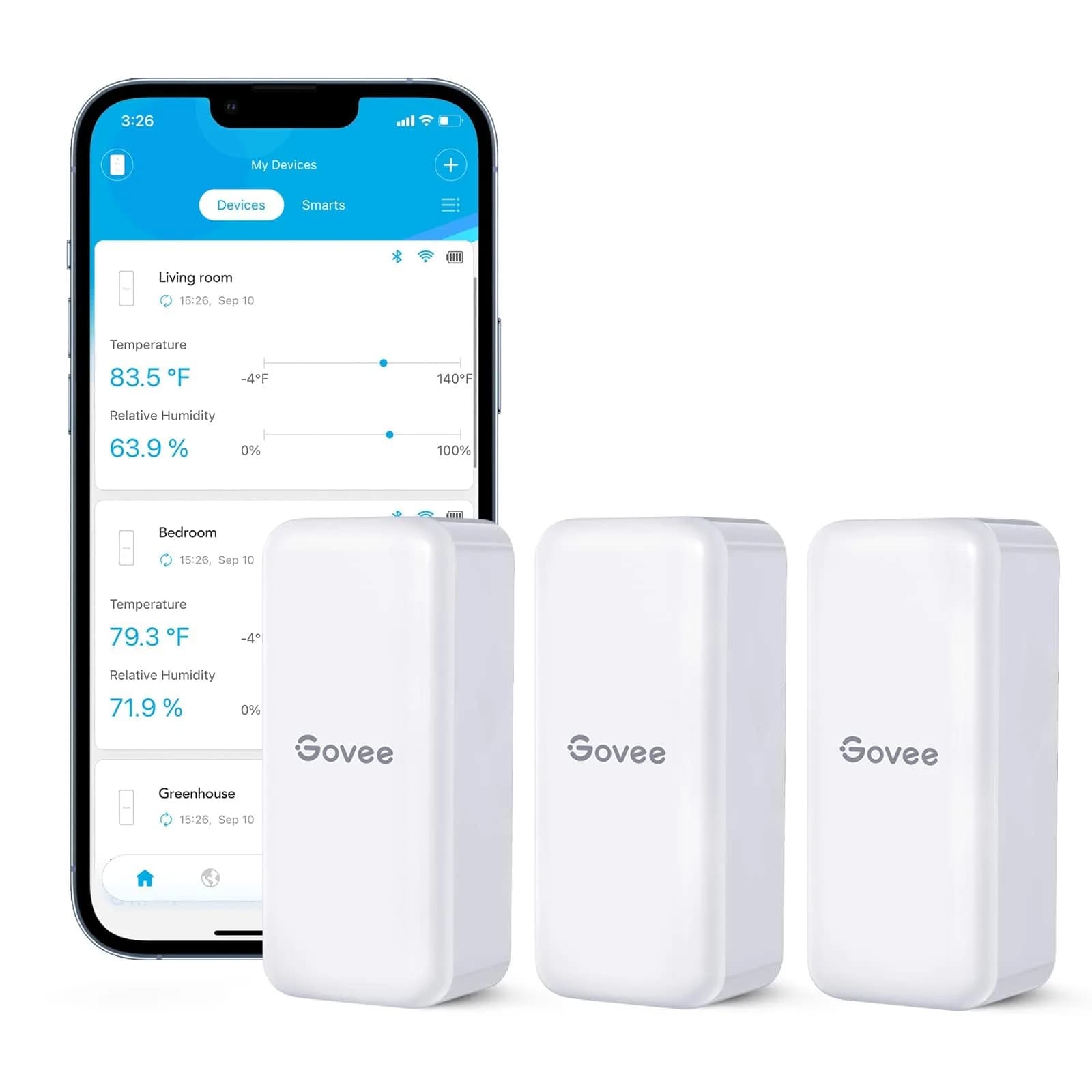 Govee Hygrometer Thermometer 3 Pack H5100 | Bluetooth Indoor & Outdoor Sensor with App Alerts