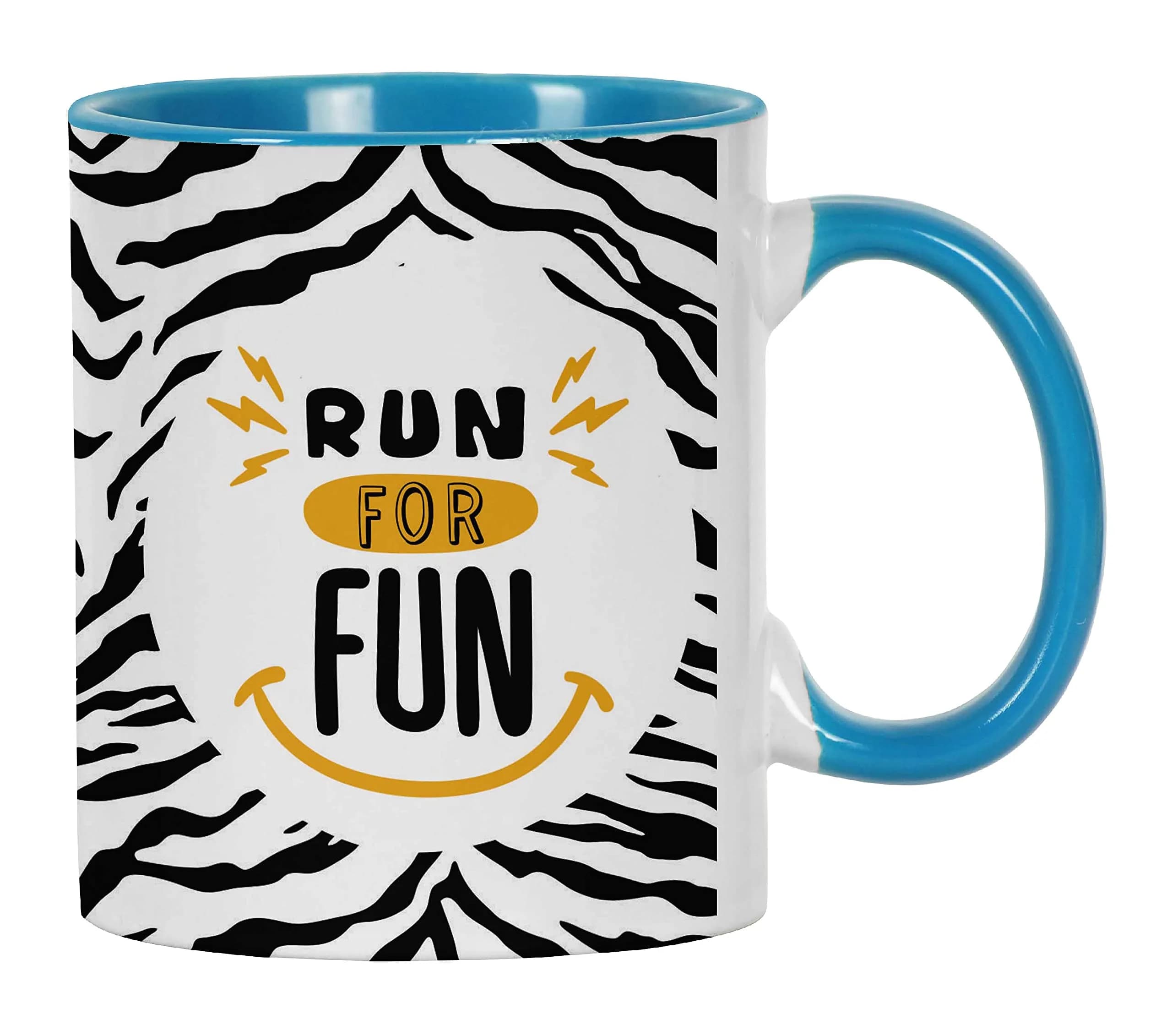 Inkdotpot Run For Fun 11oz Ceramic Coffee Mug with Blue Handle | Funny Fitness Lover Novelty Gift - main product image