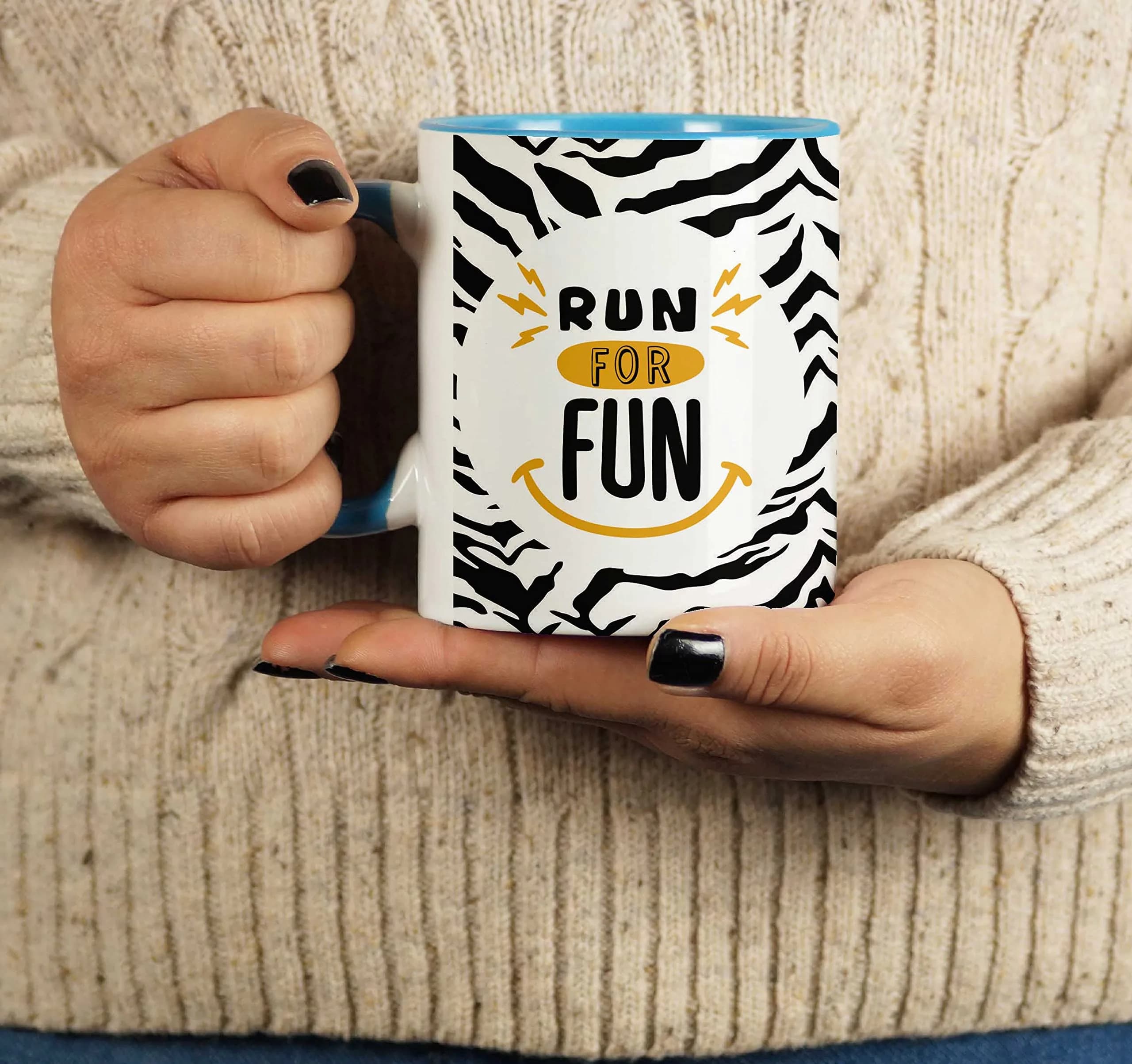 Inkdotpot Run For Fun 11oz Ceramic Coffee Mug with Blue Handle | Funny Fitness Lover Novelty Gift - view 5