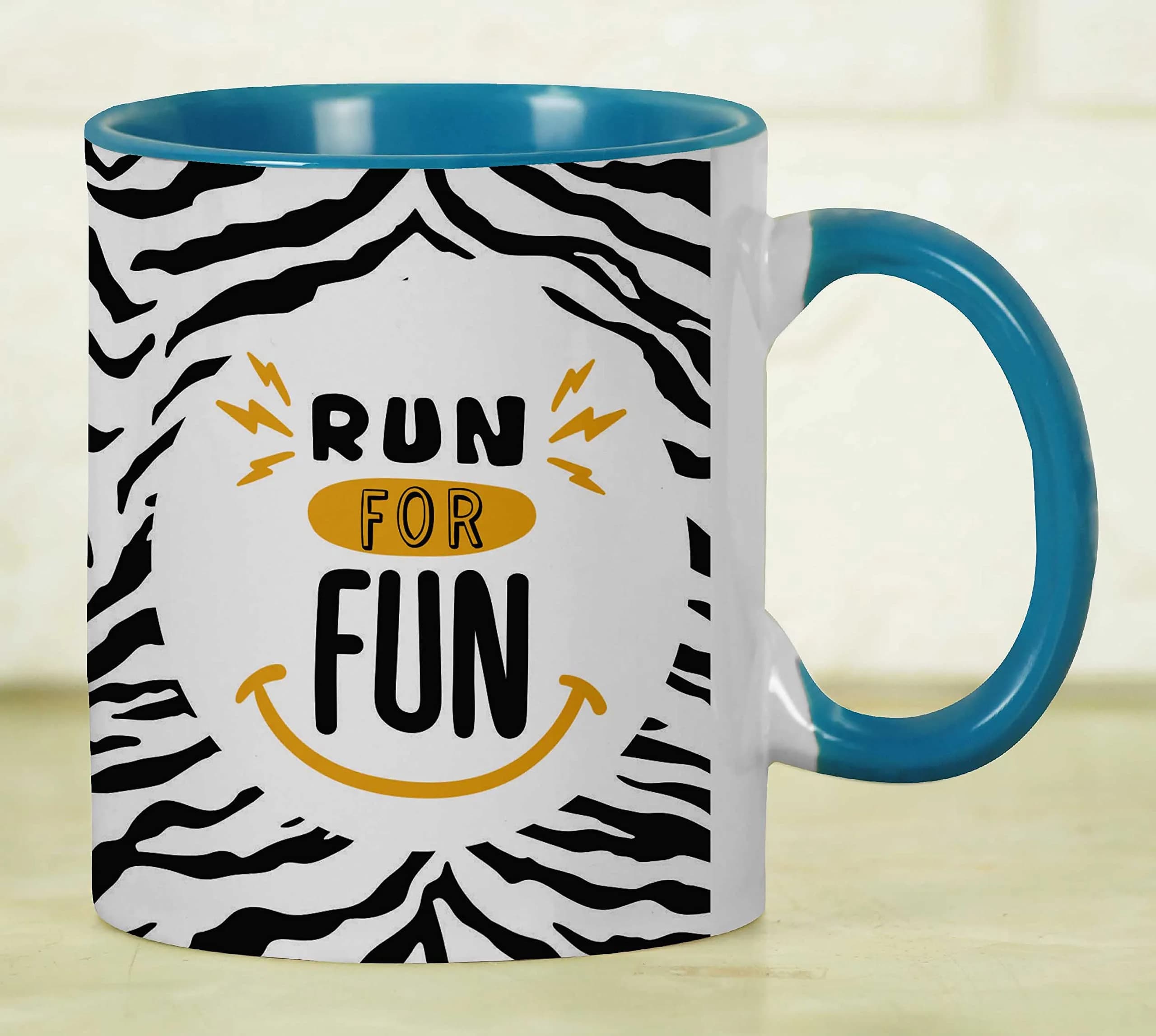 Inkdotpot Run For Fun 11oz Ceramic Coffee Mug with Blue Handle | Funny Fitness Lover Novelty Gift - view 6