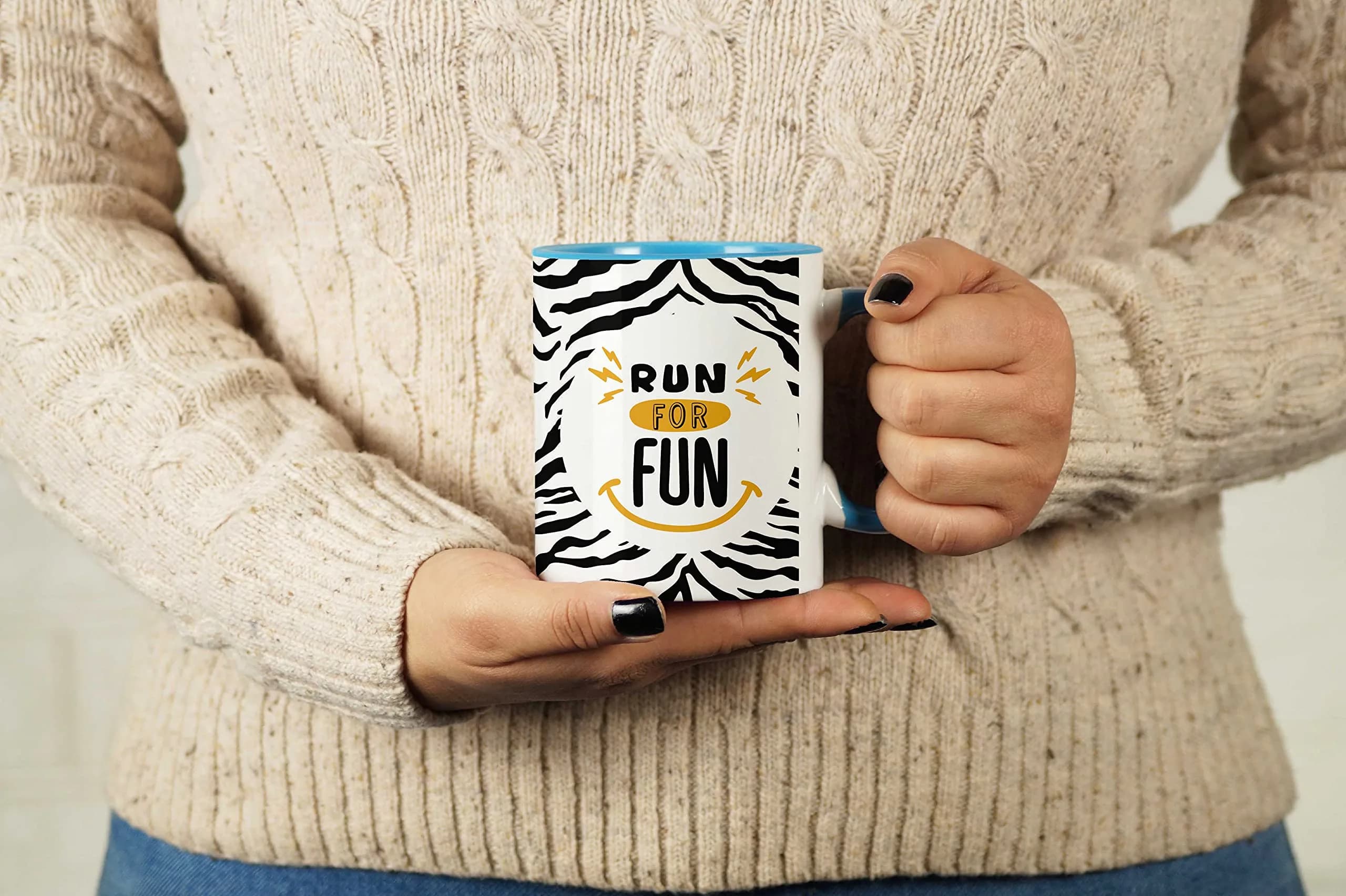 Inkdotpot Run For Fun 11oz Ceramic Coffee Mug with Blue Handle | Funny Fitness Lover Novelty Gift - view 2