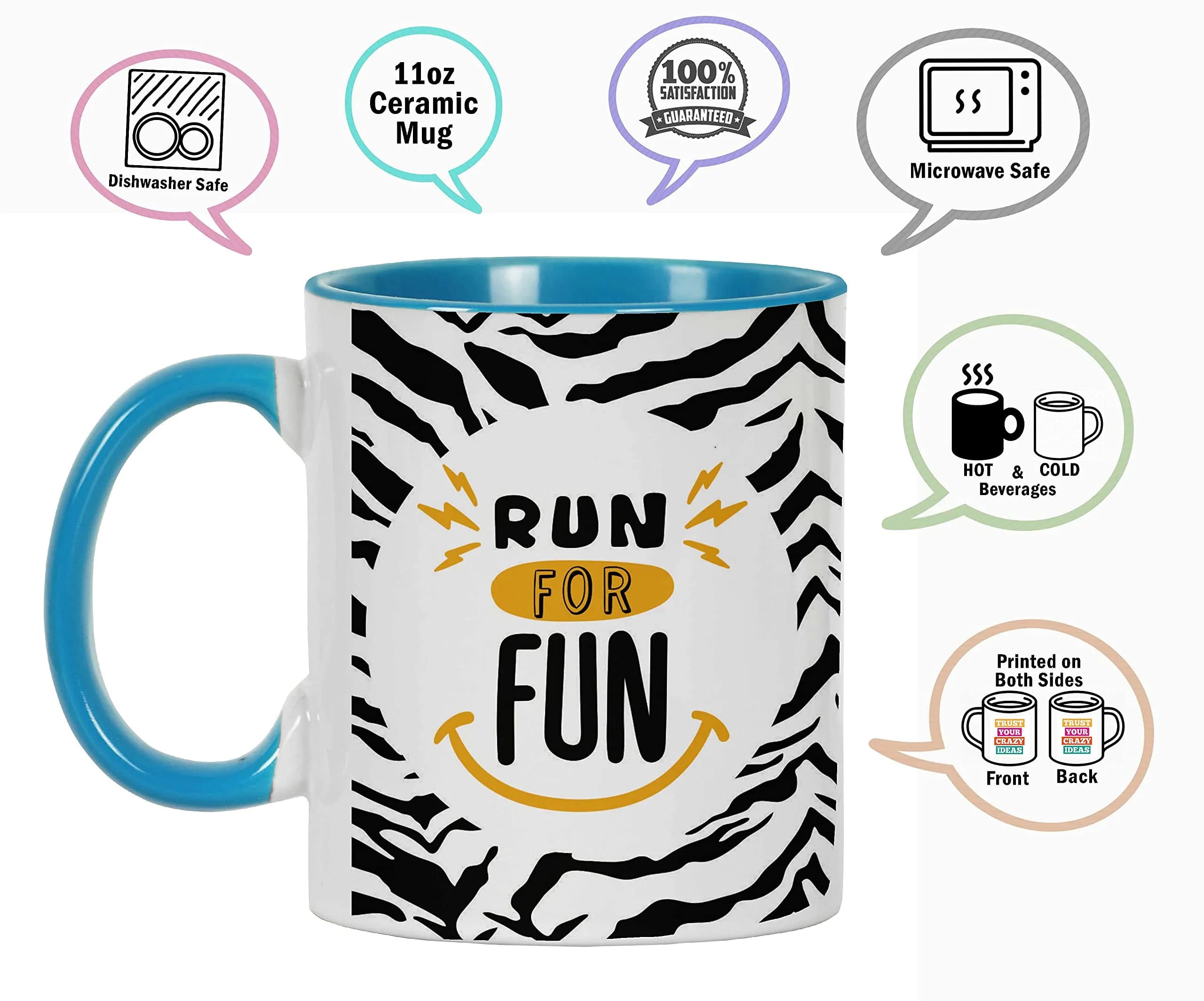 Inkdotpot Run For Fun 11oz Ceramic Coffee Mug with Blue Handle | Funny Fitness Lover Novelty Gift - view 3