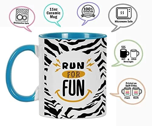 Inkdotpot Run For Fun 11oz Ceramic Coffee Mug with Blue Handle | Funny Fitness Lover Novelty Gift thumbnail 3