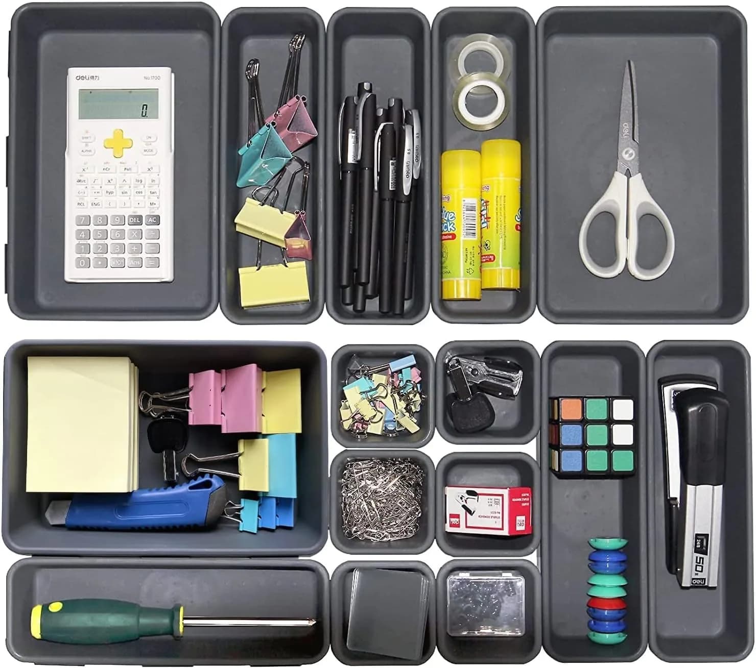 Kutesna 15PCS Interlocking Drawer Organizer Set | Plastic Desk Organizers for Office & Home