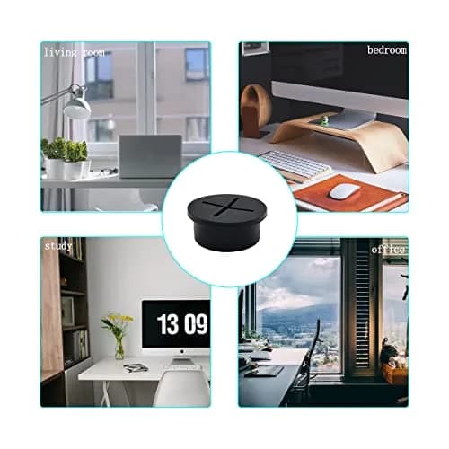 ZYYC 6 Pcs 1 Inch Black Rubber Cable Cord Grommets | Organize Desks & Cover Holes thumbnail 3