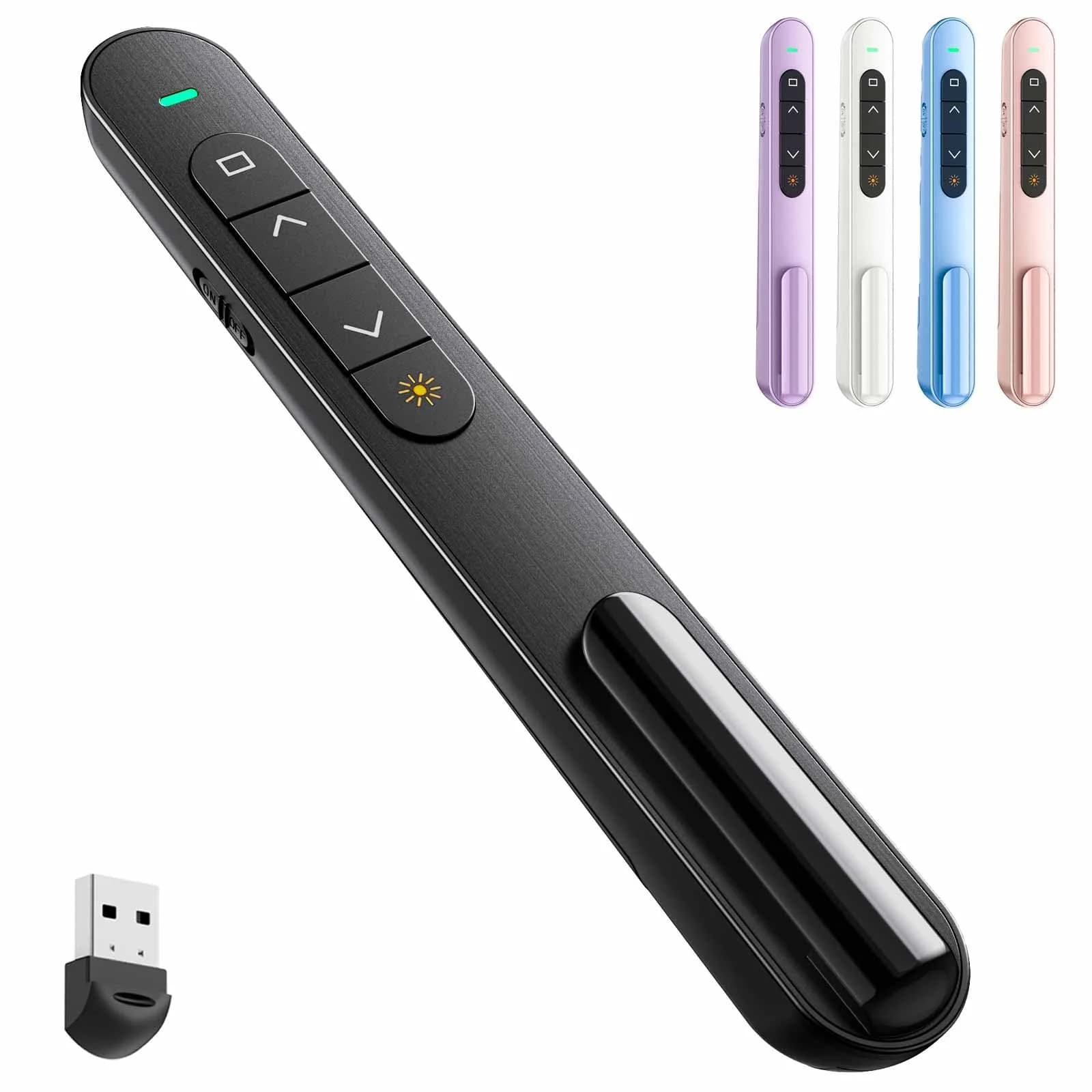 QUI Presentation Clicker with Volume Control, USB Wireless Presenter Remote, PowerPoint Clicker for Mac & Windows, Google Slides, Keynote (Pink) — Black / S