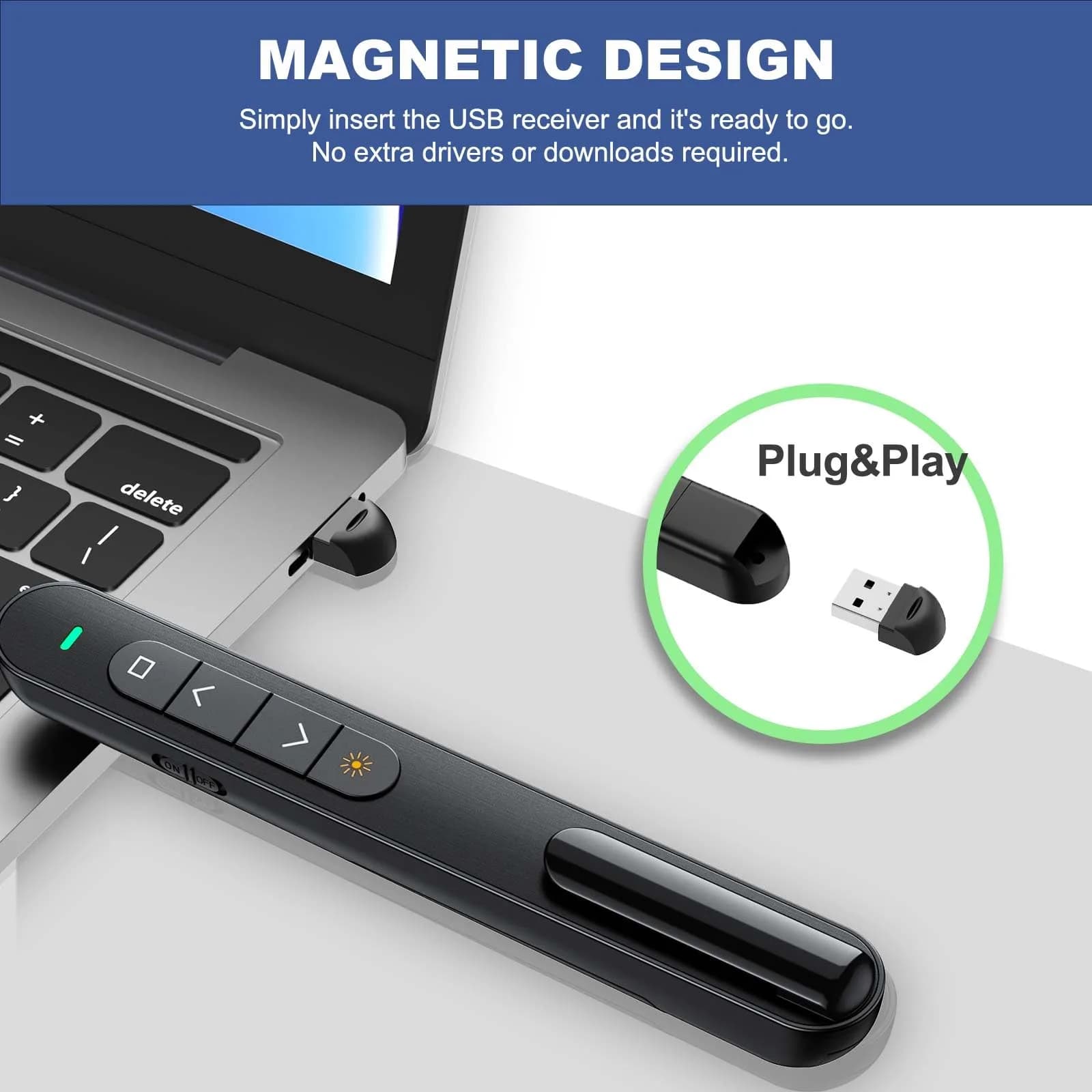 QUI Presentation Clicker for PowerPoint - Black, Small | USB-C Wireless Presenter Remote with Red Laser & Volume Control - view 4