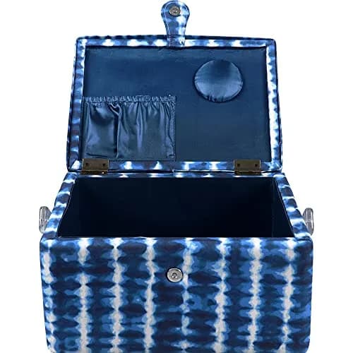 SINGER Large Sewing Basket with Notions & Matching Pin Cushion | Modern Blue Tie Dye Design, 11.75in x 8in x 6in thumbnail 6