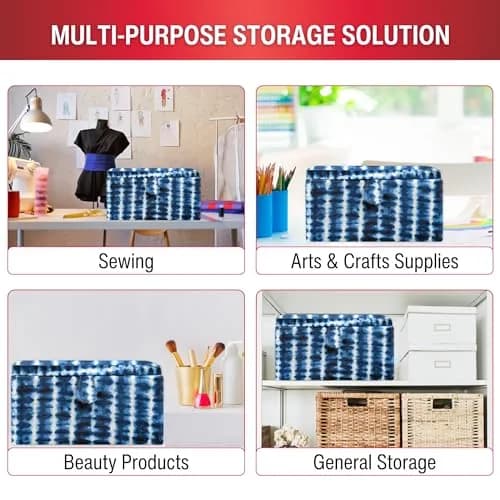 SINGER Large Sewing Basket with Notions & Matching Pin Cushion | Modern Blue Tie Dye Design, 11.75in x 8in x 6in thumbnail 9