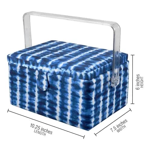 SINGER Large Sewing Basket with Notions & Matching Pin Cushion | Modern Blue Tie Dye Design, 11.75in x 8in x 6in thumbnail 3
