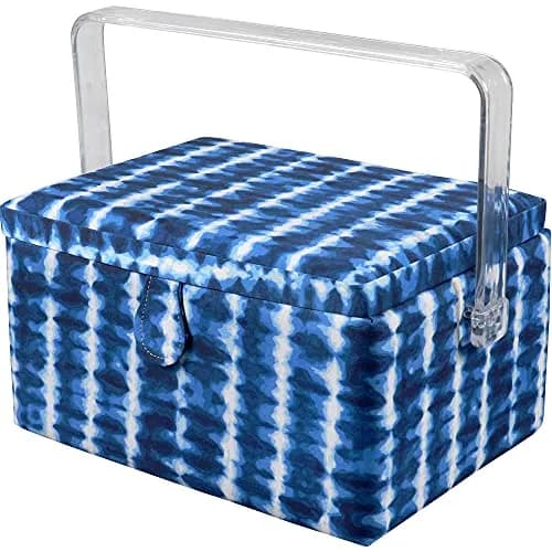 SINGER Large Sewing Basket with Notions & Matching Pin Cushion | Modern Blue Tie Dye Design, 11.75in x 8in x 6in thumbnail 4