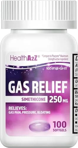 HealthA2Z Gas Relief Simethicone 250mg Max Strength Softgels 100 Count Purple | Fast-Acting Bloating Relief thumbnail 1