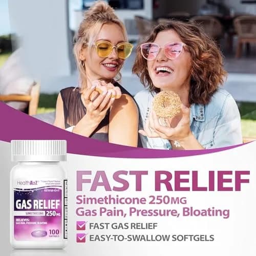 HealthA2Z Gas Relief Simethicone 250mg Max Strength Softgels 100 Count Purple | Fast-Acting Bloating Relief thumbnail 5