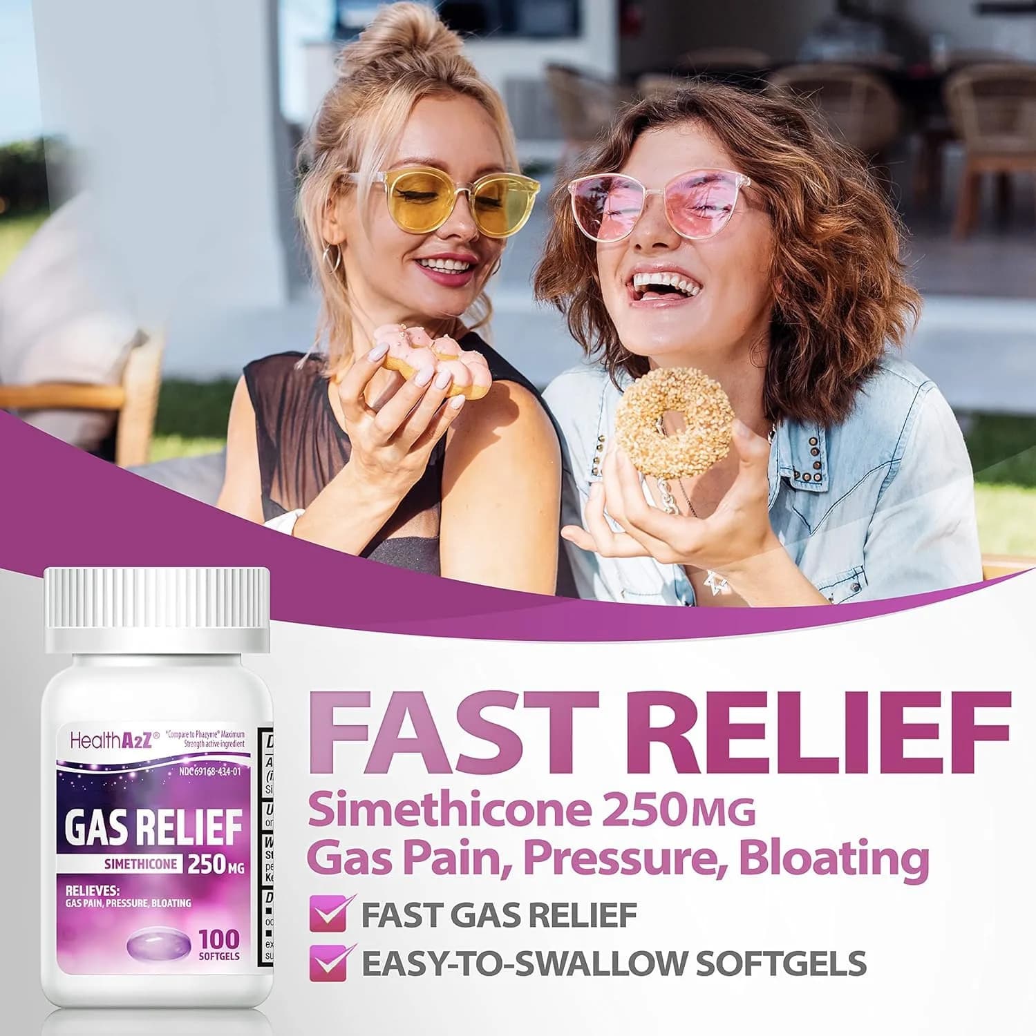 HealthA2Z Gas Relief Simethicone 250mg Max Strength Softgels 100 Count Purple | Fast-Acting Bloating Relief - view 5