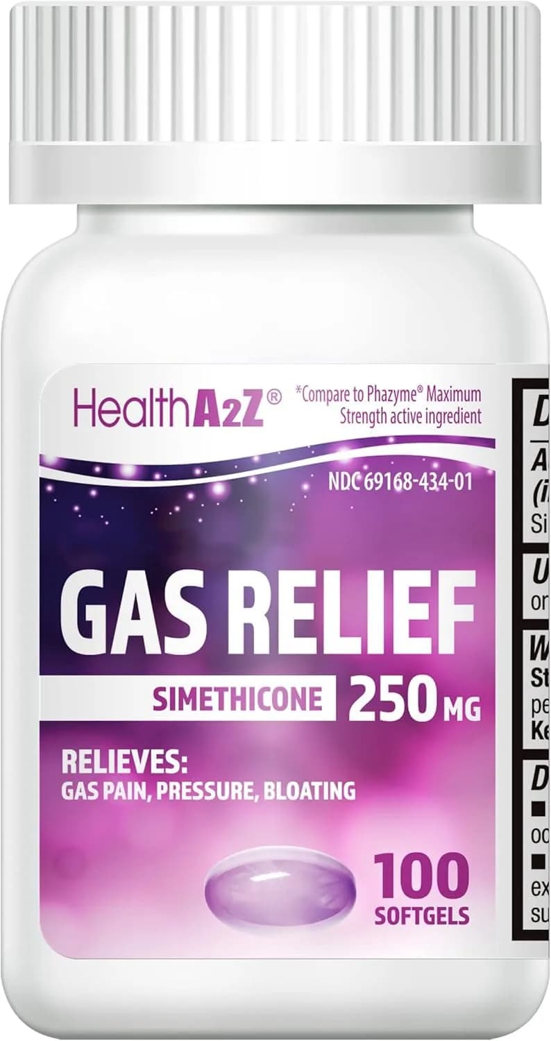 HealthA2Z Gas Relief Simethicone 250mg Max Strength Softgels 100 Count Purple | Fast-Acting Bloating Relief