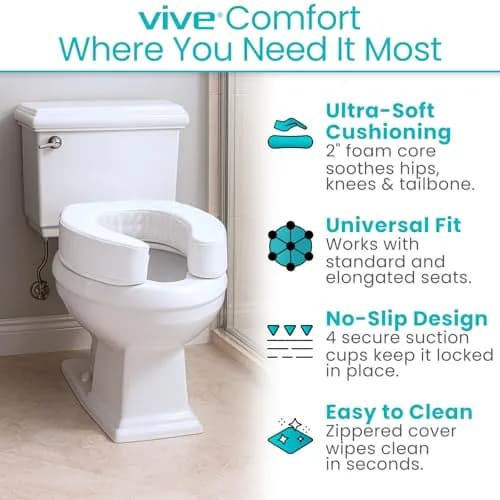 Vive Toilet Seat Cushion with 4" Foam Core - Fits Standard & Elongated Seats | Padded Comfort Riser thumbnail 3