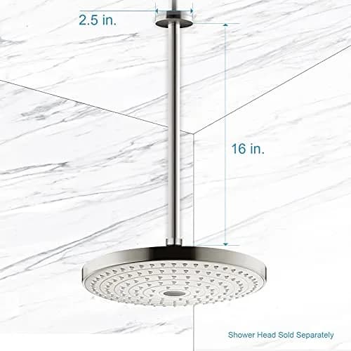 OFFO 16 inch (40.46cm) Brushed Nickel Ceiling Mount Shower Arm with Flange | Straight Rain Shower Extension thumbnail 5