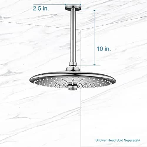 OFFO 10 inch (25.4cm) Ceiling Mount Shower Arm with Flange | Stainless Steel Chrome Finish thumbnail 5