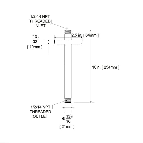 OFFO 10 inch (25.4cm) Ceiling Mount Shower Arm with Flange | Stainless Steel Chrome Finish thumbnail 7