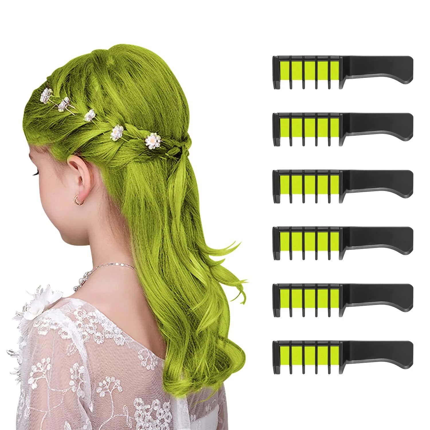 MSDADA Yellow Hair Chalk Comb 6-Piece Set | Temporary Washable Hair Color Dye for Kids - main product image