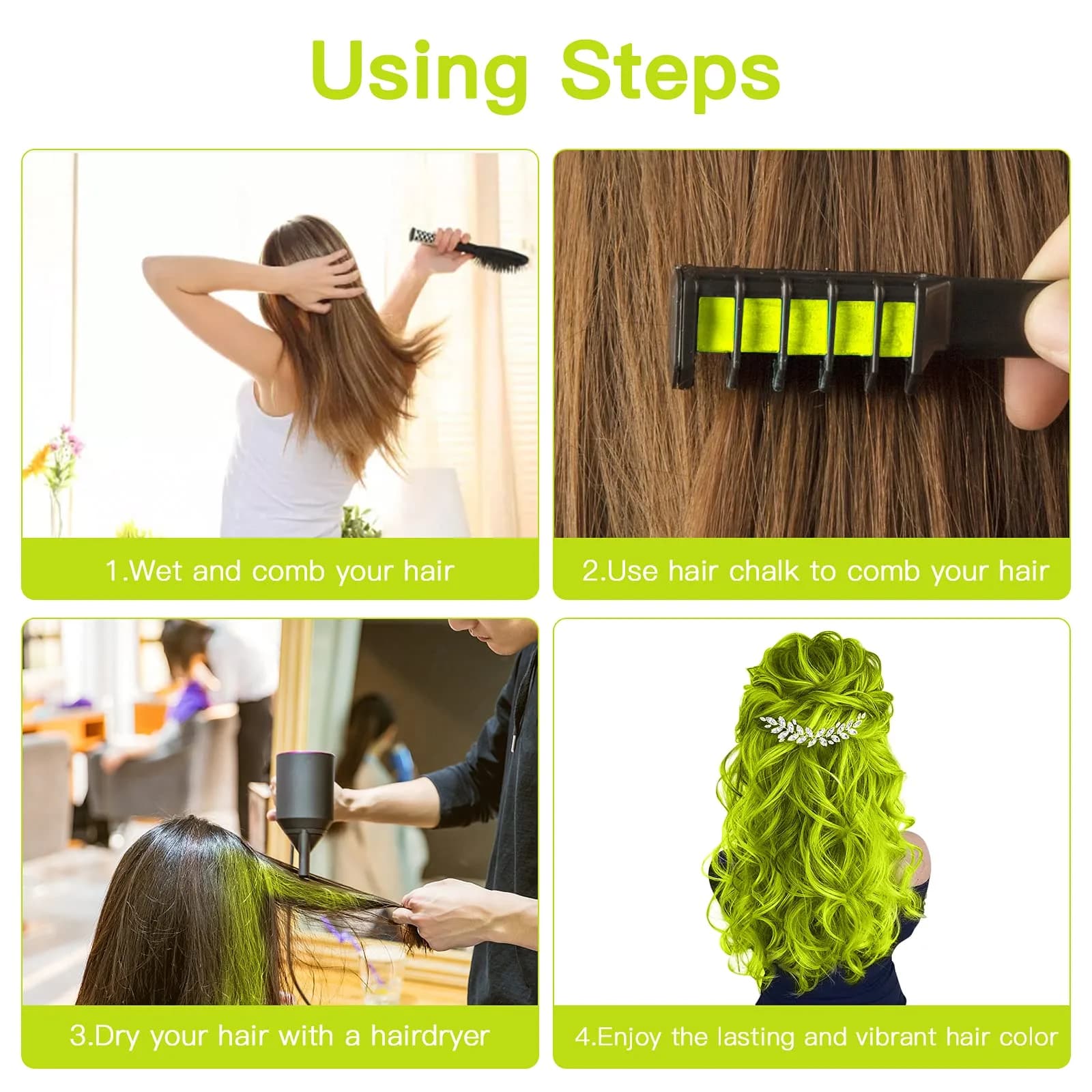 MSDADA Yellow Hair Chalk Comb 6-Piece Set | Temporary Washable Hair Color Dye for Kids - view 4