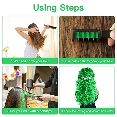MSDADA Green Hair Chalk Comb Set (6 Pcs) | Temporary Washable Hair Color for Kids thumbnail 4