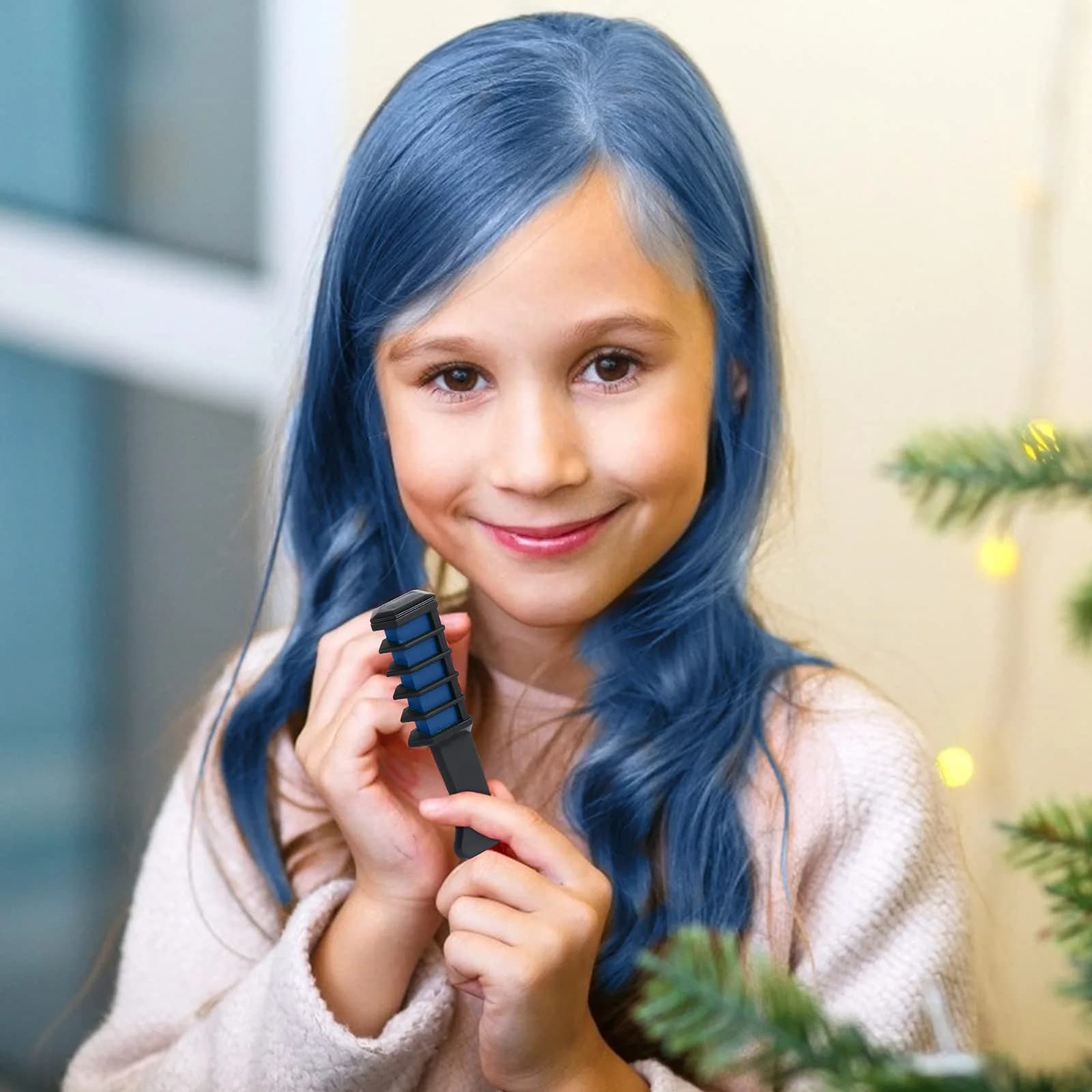 MSDADA Blue Hair Chalk Comb 6 Pcs | Temporary Washable Hair Color for Kids, Glitter Effect - view 6