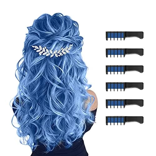MSDADA Blue Hair Chalk Comb 6 Pcs | Temporary Washable Hair Color for Kids, Glitter Effect thumbnail 1